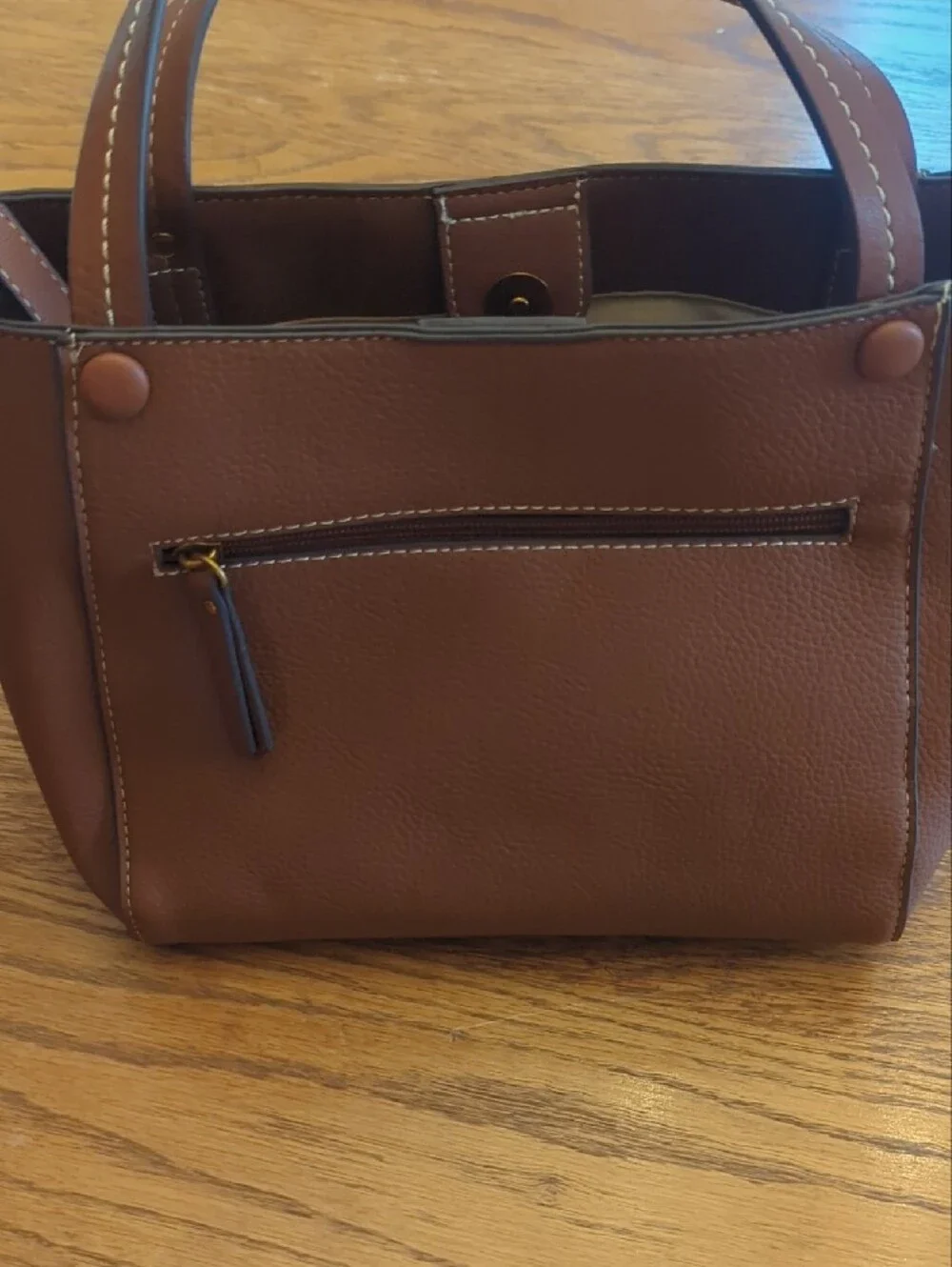 Rosetti Tan/Brown Satchel with Gold Accents